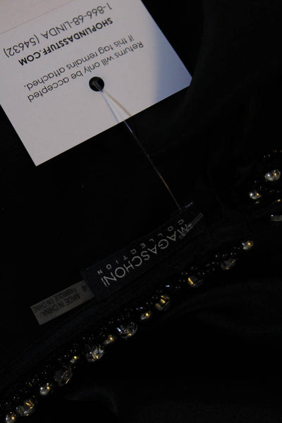 Magaschoni Collection Women's Silk Beaded Collar Sleeveless Blouse Black Size 4
