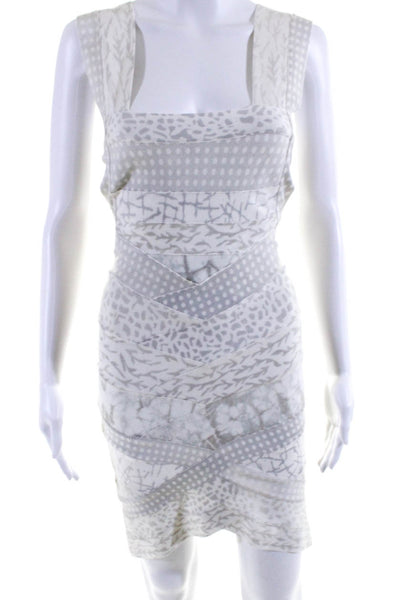 Herve Leger Women's Square Neck Sleeveless Bodycon Mini Dress Ivory Size S