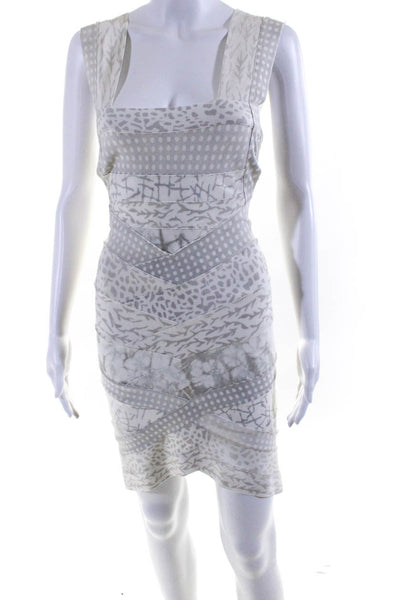 Herve Leger Women's Square Neck Sleeveless Bodycon Mini Dress Ivory Size S