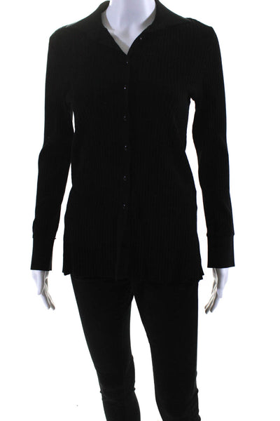Knitss Women's Collar Ribbed Button Down Cardigan Sweater Black Size S