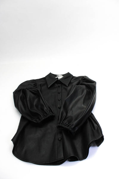 Zara Women's Collar 3/4 Sleeves Button Up Faux Leather Shirt Black Size XS Lot 2