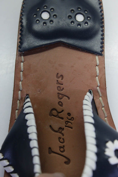 Jack Rogers Womens Leather Trim Flat Flip Flops Sandals Blue White Tan Size 11