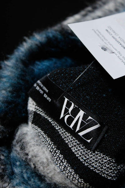 Zara Womens Fleece Plaid Collared Button Up Blouse Top Shacket Blue Size XS