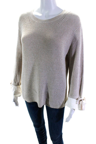 Luisa Cerano Womens Metallic Cuffed Long Sleeved Sweater Beige White Size 6