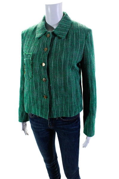 Sandro Paris Womens Woven Striped Long Sleeved Buttoned Jacket Green Size 38