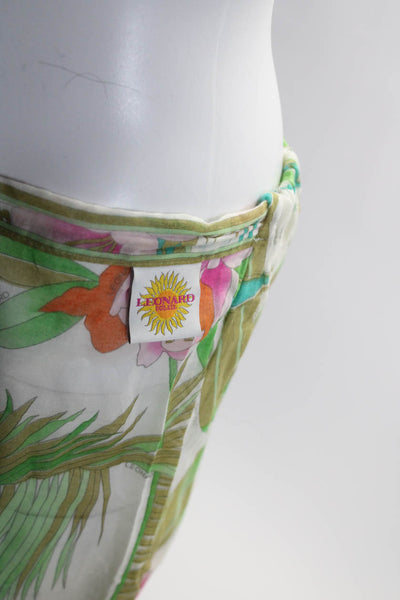 Leonard Womens Drawstring Logo Tropical Floral Pants White Multi Size Small