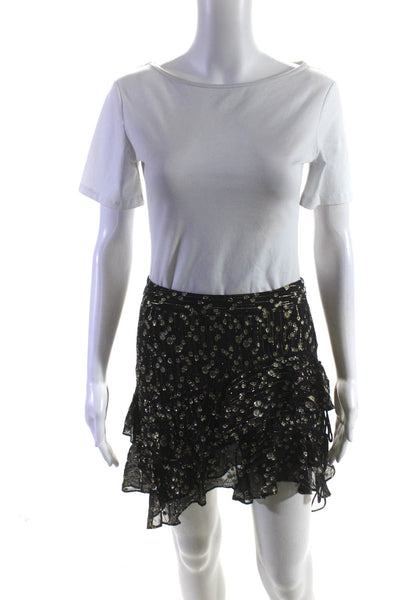 10 Crosby Derek Lam Womens Metallic Dotted Tiered Silk Mini Skirt Black Size 2