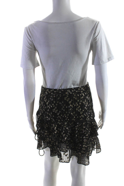 10 Crosby Derek Lam Womens Metallic Dotted Tiered Silk Mini Skirt Black Size 2