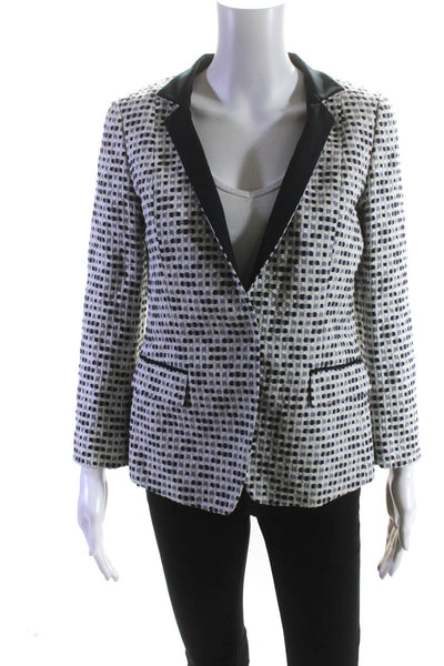 Lafayette 148 New York Womens Navy White Textured Cotton One Button Jacket Size4