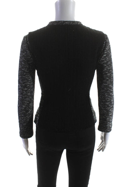 Rebecca Taylor Womens Black Textured Full Zip Crew Neck Long Sleeve Jacket Size2