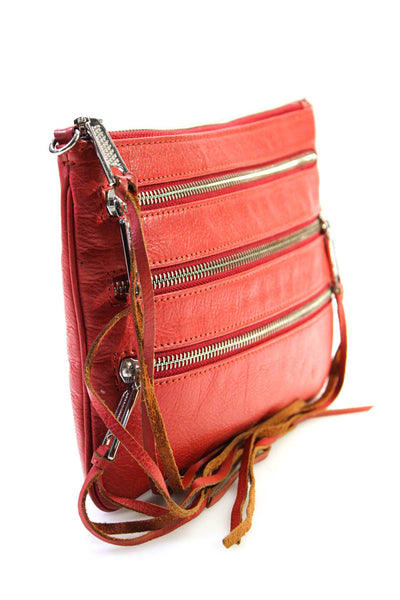 Rebecca Minkoff Grained Leather Four Pocket Tassel Trim Crossbody Handbag Red