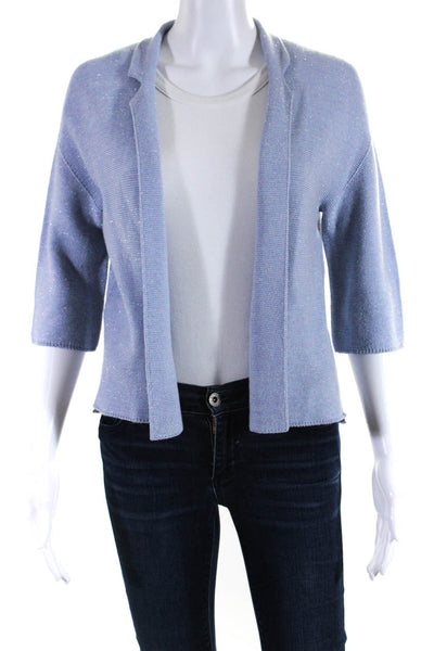 Hubert Gasser Womens Cotton Metallic Half Sleeve Cardigan Sweater Blue Size M