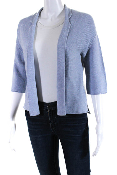 Hubert Gasser Womens Cotton Metallic Half Sleeve Cardigan Sweater Blue Size M