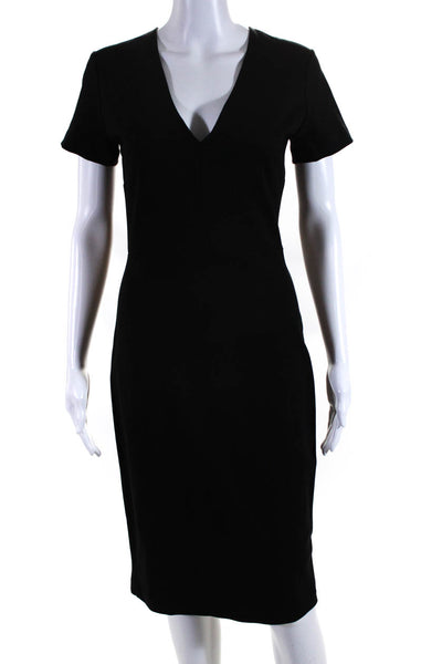 GBTSO Womens V-Neck Short Sleeve Split Hem Unlined Pencil Dress Black Size M