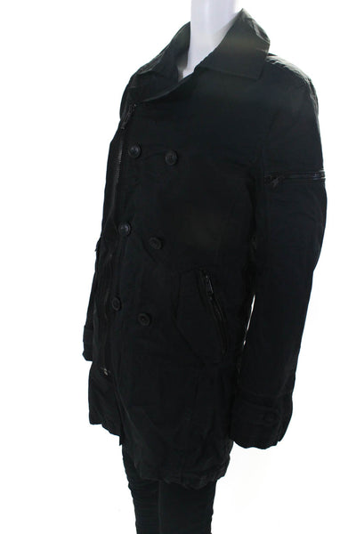 Rogue Women's Collar Long Sleeves Double Breast Pockets Winter Coat Black Size S