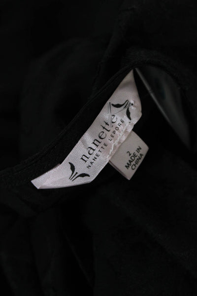 Nanette Lepore Women's Round  Neck Long Sleeves Ruffle Mini Dress Black Size 2