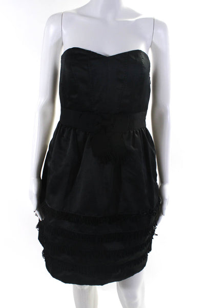 Phoebe Couture Women's Strapless Bow Tassel Zip Closure Mini Dress Black Size 8