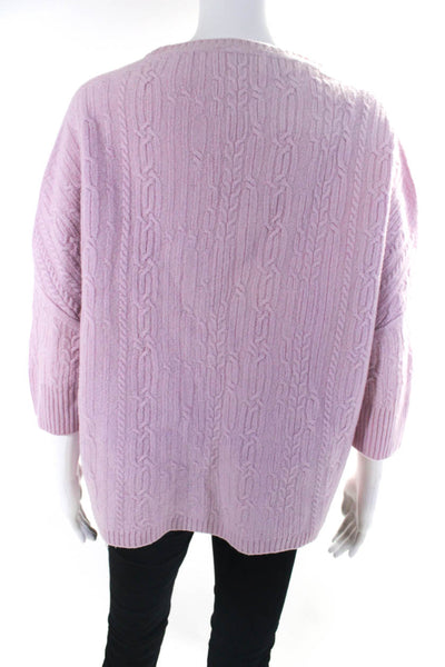 Chloe Womens Cable Knit Short Sleeves Crew Neck Sweater Pink Cotton Size Small