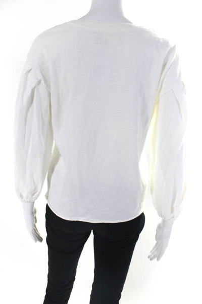 Nation LTD Women's Cotton V-Neck Long Sleeve T-shirt White Size XS