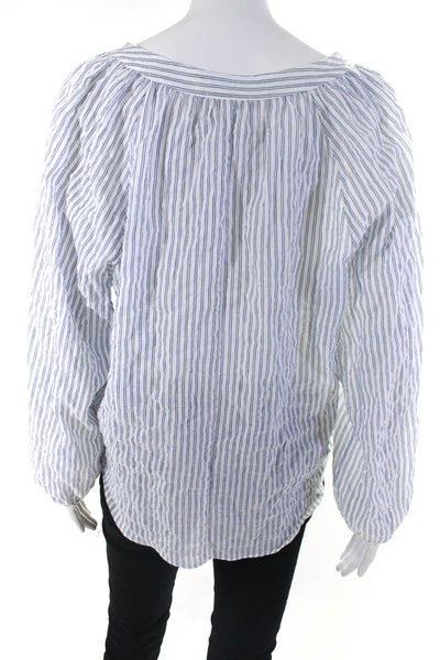 Drew Womens cotton Woven Striped Long Sleeve V-Neck Blouse Top White Size S