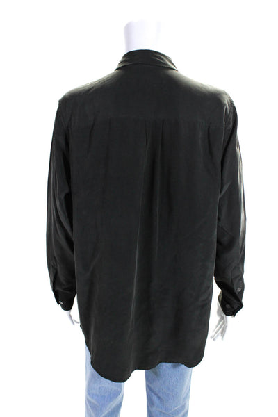 Equipment Femme Womens 100% Silk Beaded Collar Button Down Shirt Gray Size S