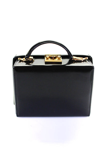 Mark Cross Womens Leather Gold Tone Grace Top Handle Shoulder Handbag Black