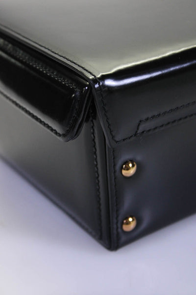Mark Cross Womens Leather Gold Tone Grace Top Handle Shoulder Handbag Black