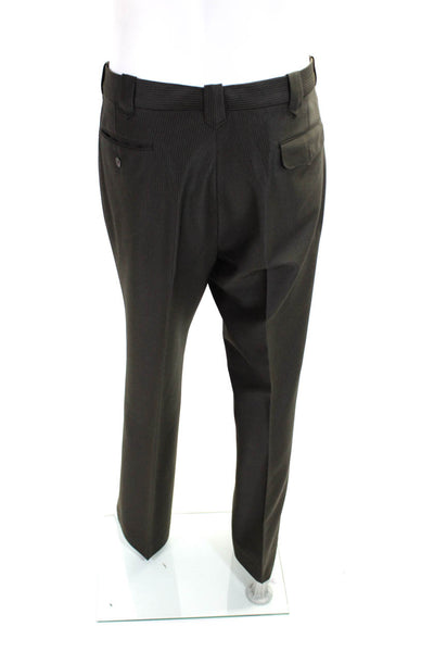Trego's Westwear Mens Wool Striped Print Pleated Trousers Suit Black Size 42 L