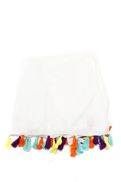 OndadeMar Womens Lightweight Multicolored Tassel Scarf White Cotton