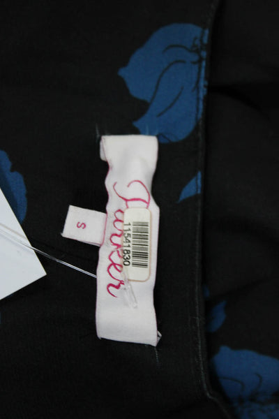Parker Womens Floral Print Long Sleeve V-Neck Wrap Blouse Top Black Blue Size S