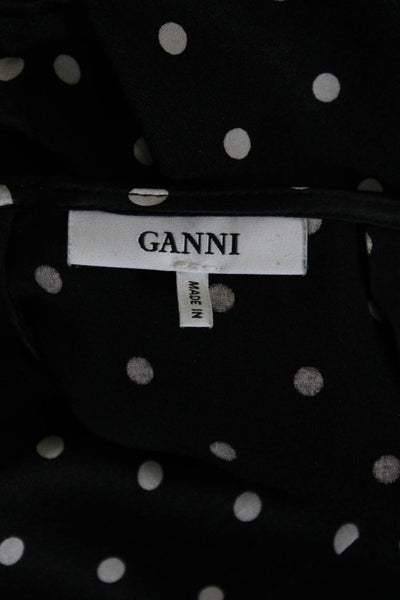 Ganni Womens Polka Dot Ruffle Trim Asymmetrical Zip Up Midi Skirt Black Size 38