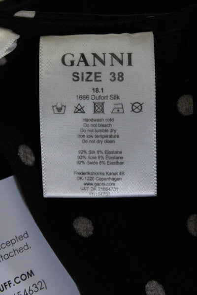 Ganni Womens Polka Dot Ruffle Trim Asymmetrical Zip Up Midi Skirt Black Size 38