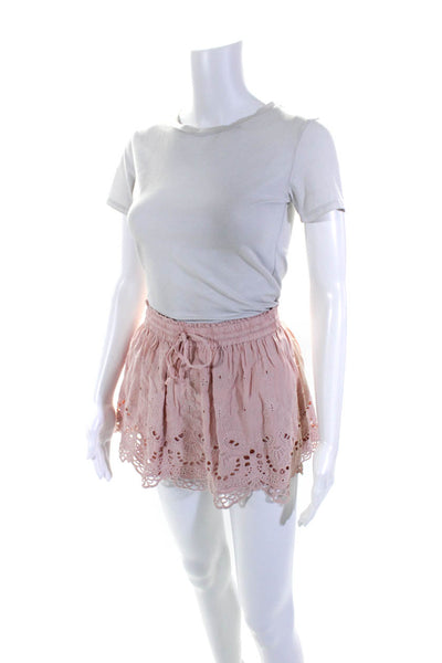 Young, Fabulous & Broke Womens Drawstring Waist Embroidered Skirt Pink Size M