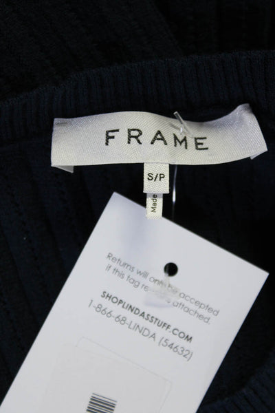 Frame Womens Wide Rib Flared Sleeve Crew Neck Sweater Navy Blue Size Small