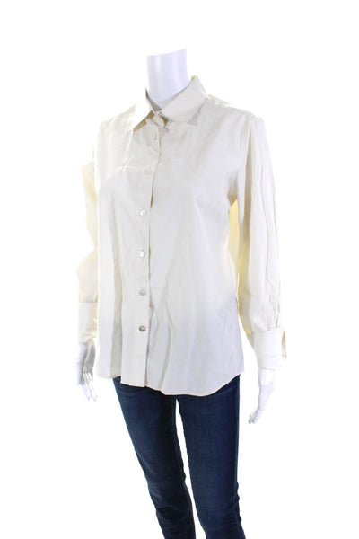 Fitwell The Peninsula Womens Long Sleeve Button Up Shirt Blouse Ivory Size Small