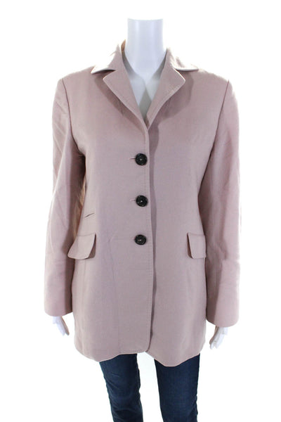 Akris Womens Long Fleece Button Up Blazer Peacoat Light Pink Cashmere Size 10