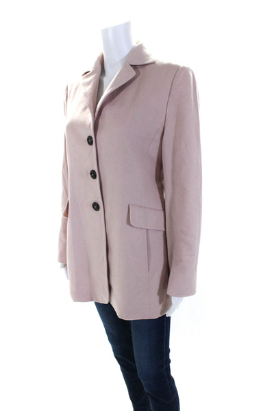 Akris Womens Long Fleece Button Up Blazer Peacoat Light Pink Cashmere Size 10