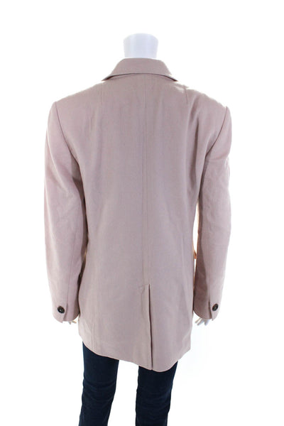 Akris Womens Long Fleece Button Up Blazer Peacoat Light Pink Cashmere Size 10