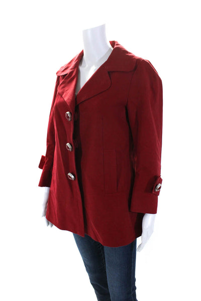 Gerard Darel Womens Long Woven Snap Blazer Jacket Red Cotton Size FR 40