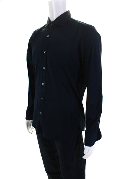 Tods Mens Navy Blue Cotton Collar Long Sleeve Button Down Dress Shirt Size 16