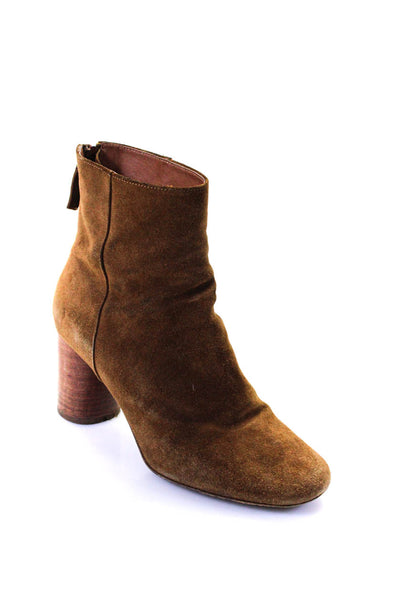 Sandro Womens Brown Suede Block Heels Zip Ankle Boots Shoes Size 8