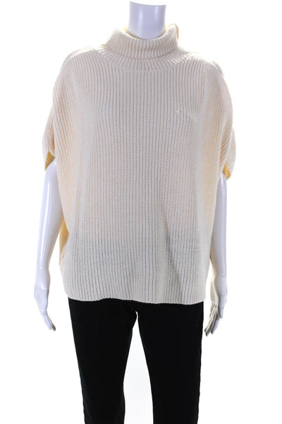 Ange Wimenbs Short Sleeve Oversized Ribbed Knit Turtleneck Top White One Size