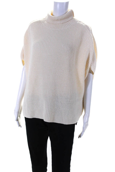 Ange Wimenbs Short Sleeve Oversized Ribbed Knit Turtleneck Top White One Size