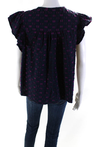 Ulla Johnson Womens Cotton Spotted Textured Short Sleeve Blouse Purple Size S