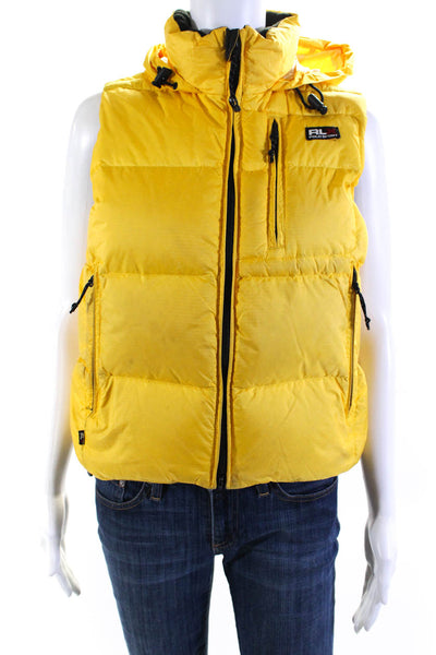 RLX Ralph Lauren Womens Quilted Zip Up Hooded Puffer Vest Yellow Size S