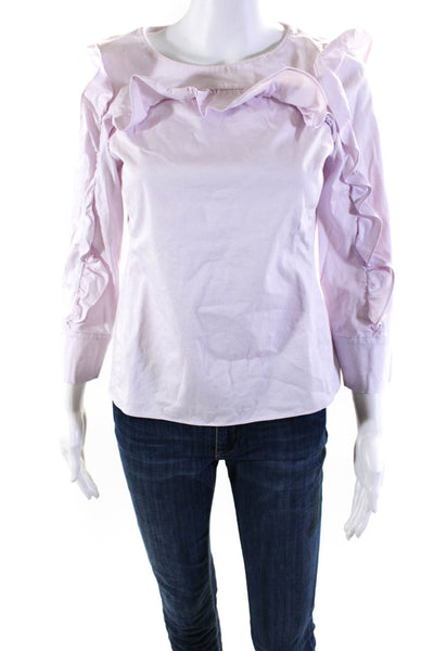 Rebecca Taylor Women's Round Neck Long Sleeves Ruffle Blouse Lavender Size 6