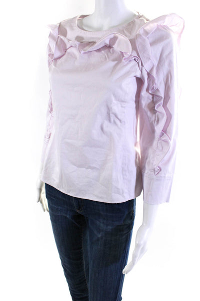 Rebecca Taylor Women's Round Neck Long Sleeves Ruffle Blouse Lavender Size 6