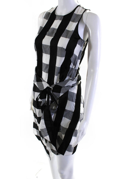 Rag & Bone Women's Round Neck Sleeveless Wrap Mini Dress Black Check Size XXS