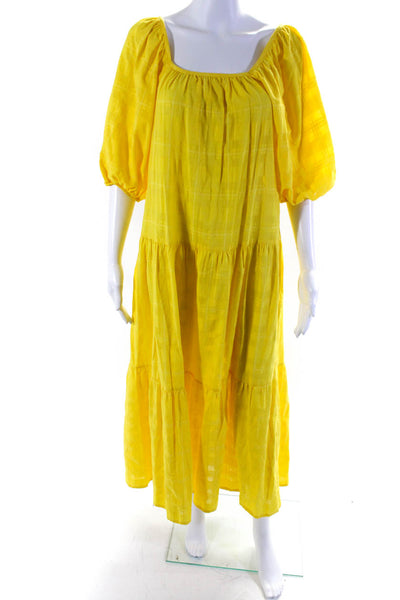 Solid & Striped Womens Cotton Striped Scoop Neck Tiered Dress Yellow Size XS