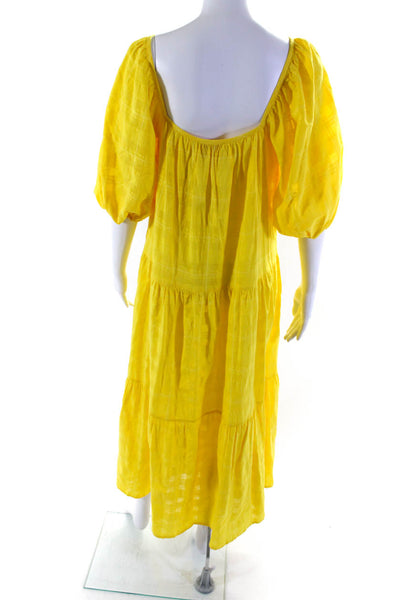 Solid & Striped Womens Cotton Striped Scoop Neck Tiered Dress Yellow Size XS